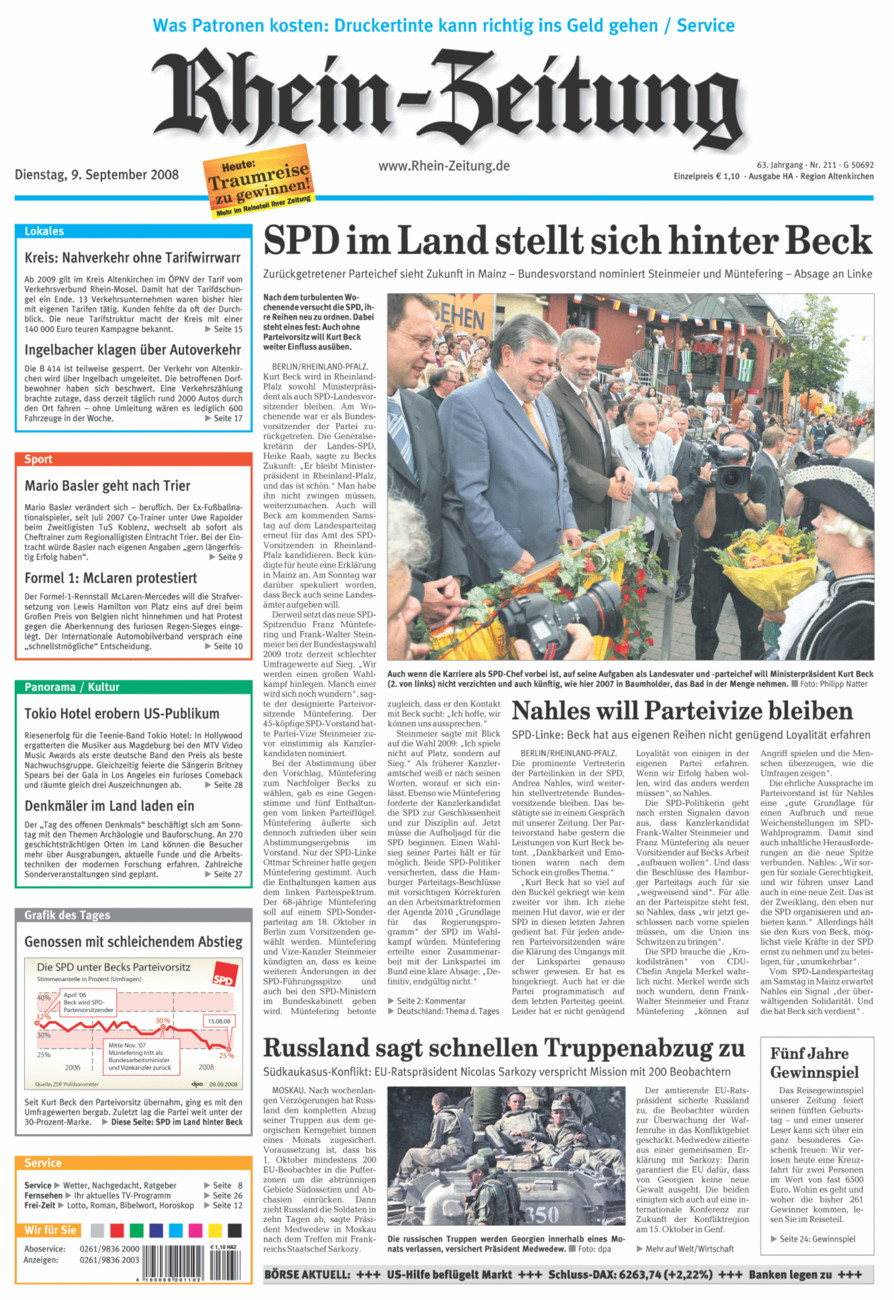 Rhein-Zeitung Kreis Altenkirchen vom Dienstag, 09.09.2008