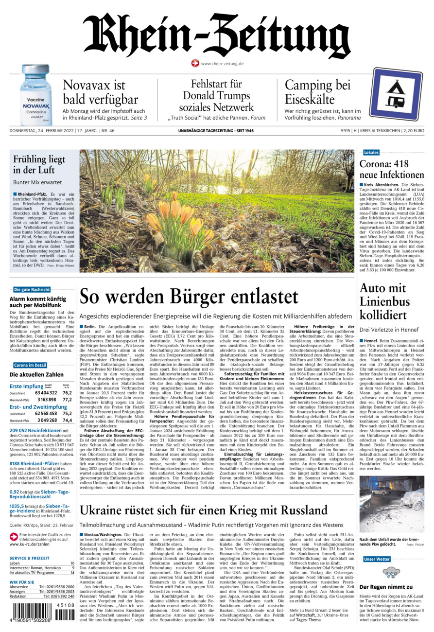 Rhein-Zeitung Kreis Altenkirchen vom Donnerstag, 24.02.2022