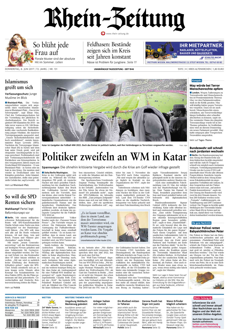 Rhein-Zeitung Kreis Altenkirchen vom Donnerstag, 08.06.2017