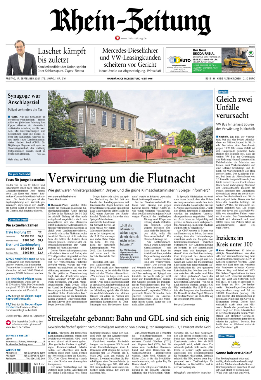 Rhein-Zeitung Kreis Altenkirchen vom Freitag, 17.09.2021