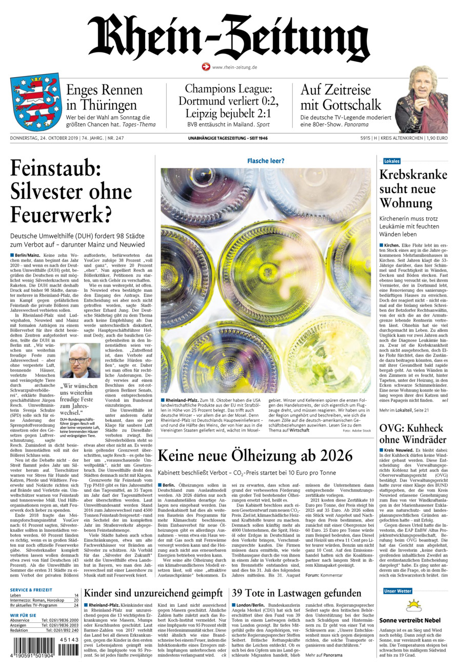 Rhein-Zeitung Kreis Altenkirchen vom Donnerstag, 24.10.2019