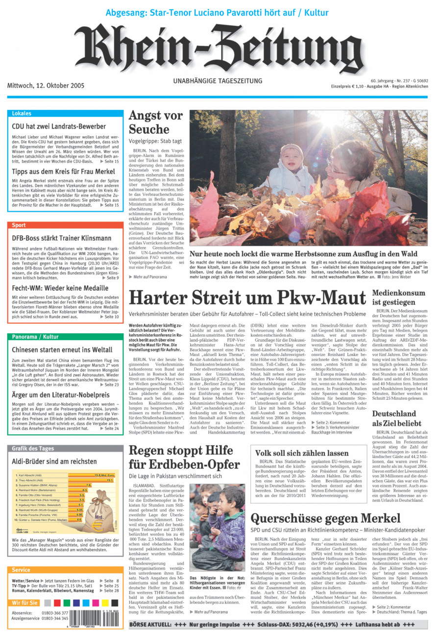 Rhein-Zeitung Kreis Altenkirchen vom Mittwoch, 12.10.2005