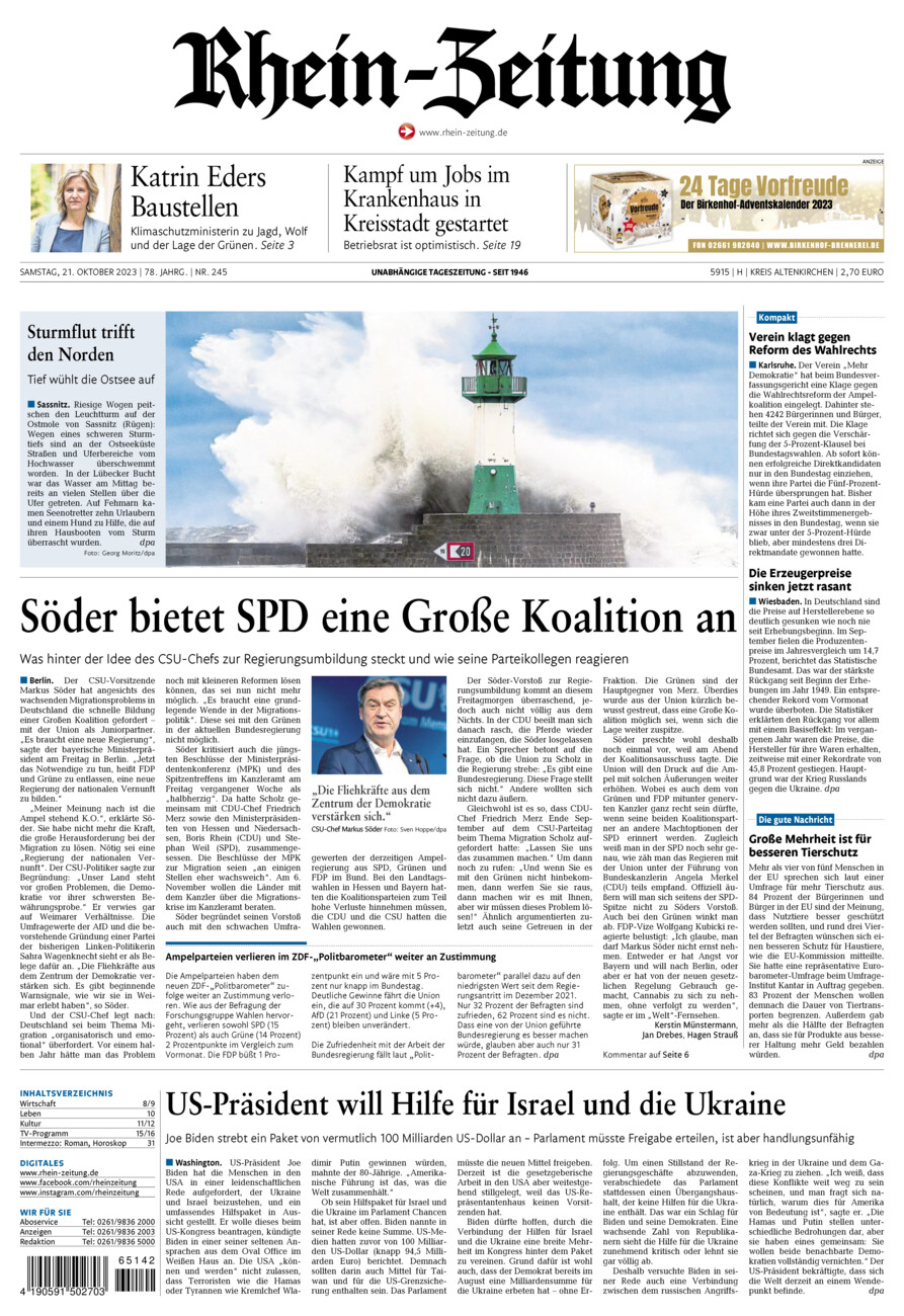Rhein-Zeitung Kreis Altenkirchen vom Samstag, 21.10.2023