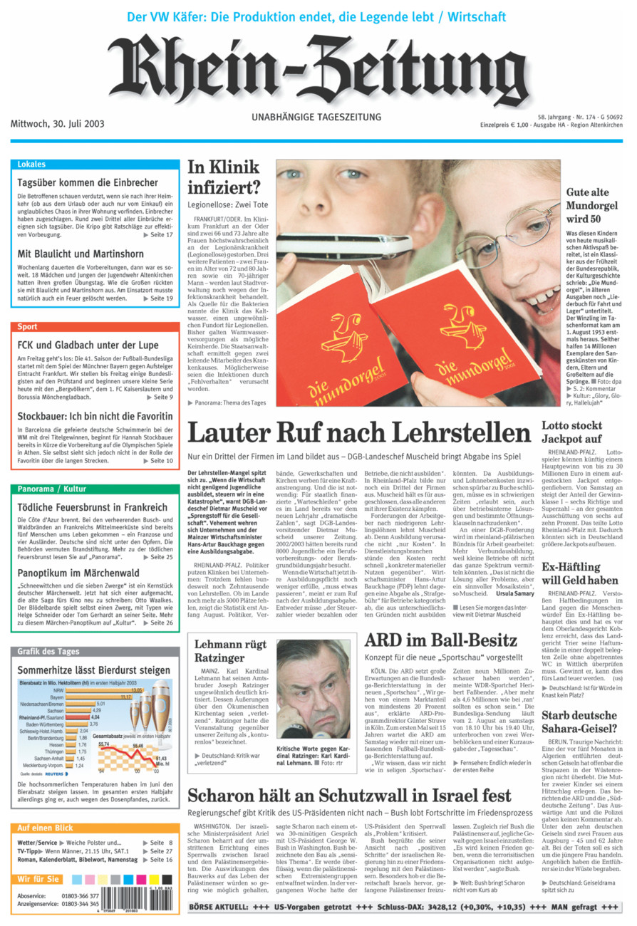 Rhein-Zeitung Kreis Altenkirchen vom Mittwoch, 30.07.2003