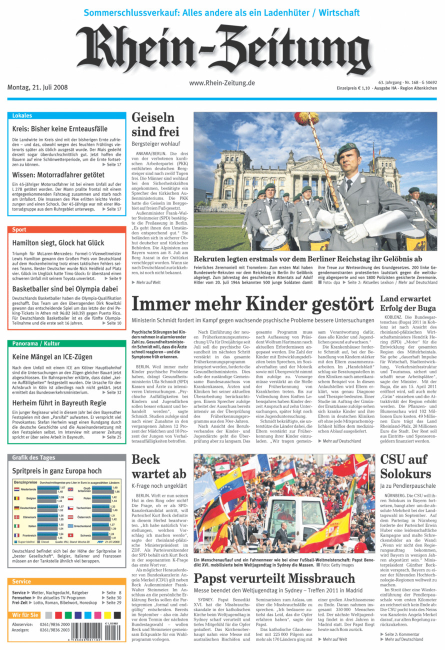 Rhein-Zeitung Kreis Altenkirchen vom Montag, 21.07.2008