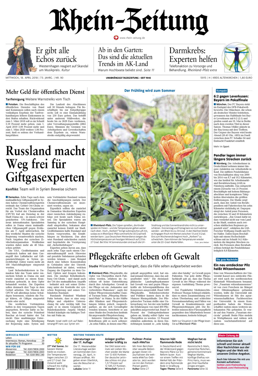 Rhein-Zeitung Kreis Altenkirchen vom Mittwoch, 18.04.2018