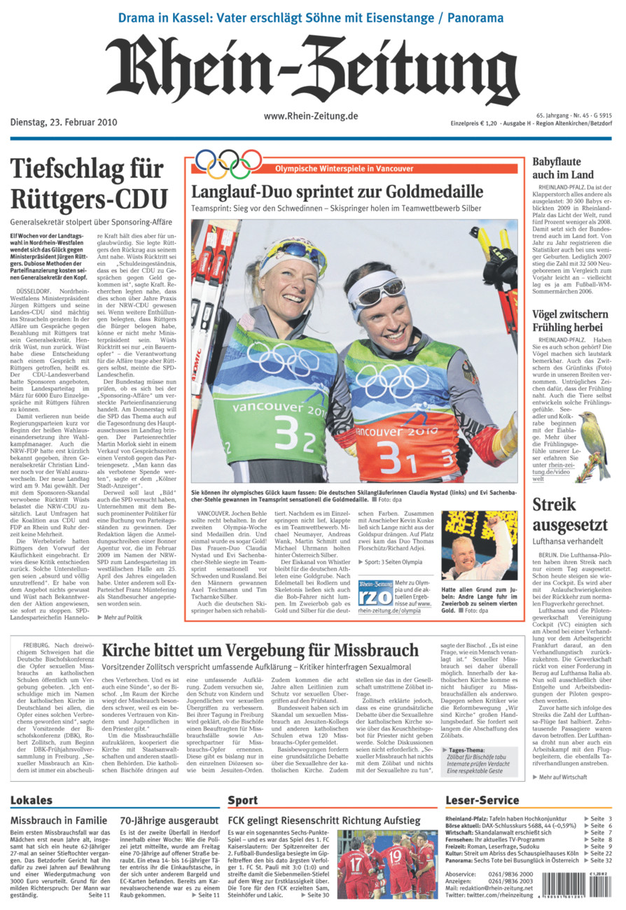 Rhein-Zeitung Kreis Altenkirchen vom Dienstag, 23.02.2010