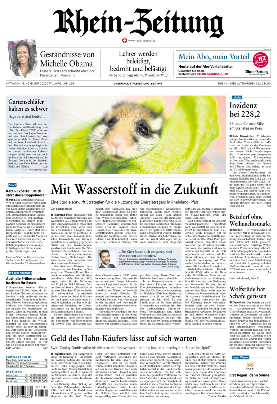Rhein-Zeitung Kreis Altenkirchen vom Mittwoch, 16.11.2022