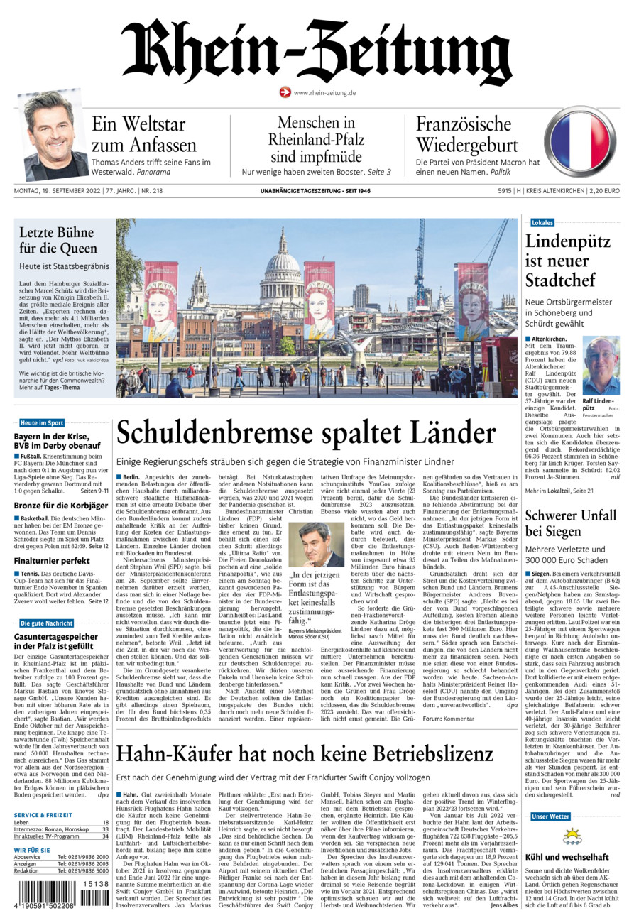 Rhein-Zeitung Kreis Altenkirchen vom Montag, 19.09.2022