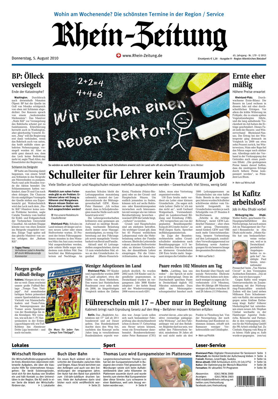 Rhein-Zeitung Kreis Altenkirchen vom Donnerstag, 05.08.2010