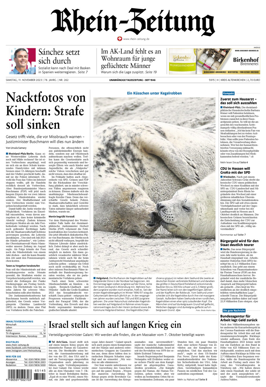 Rhein-Zeitung Kreis Altenkirchen vom Samstag, 11.11.2023