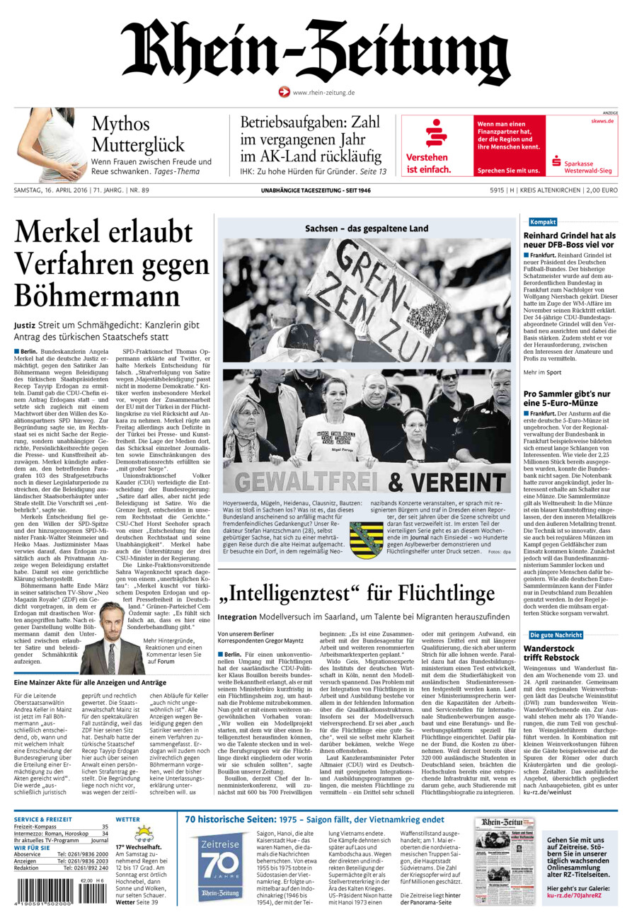 Rhein-Zeitung Kreis Altenkirchen vom Samstag, 16.04.2016
