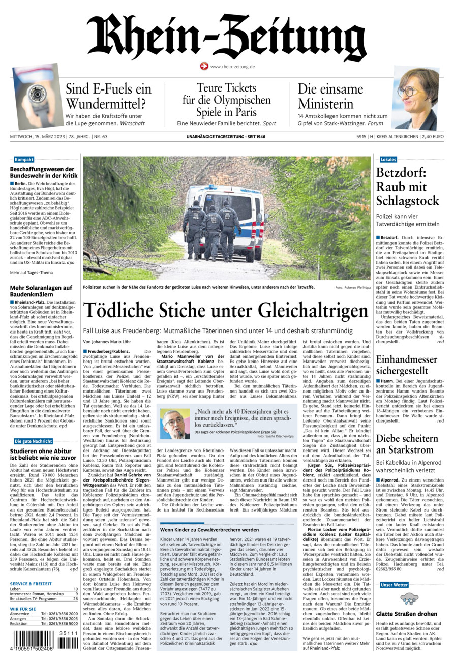 Rhein-Zeitung Kreis Altenkirchen vom Mittwoch, 15.03.2023