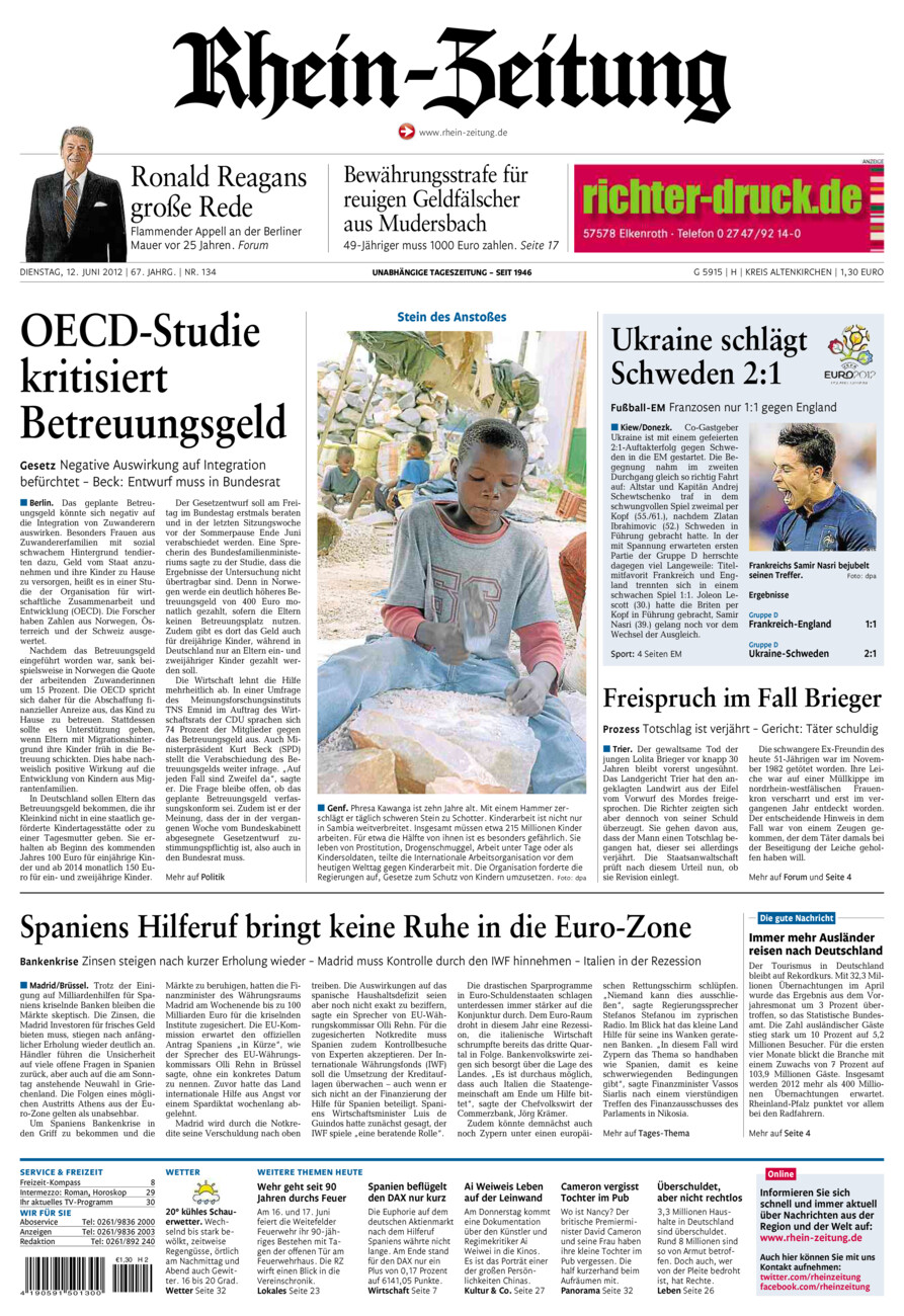 Rhein-Zeitung Kreis Altenkirchen vom Dienstag, 12.06.2012