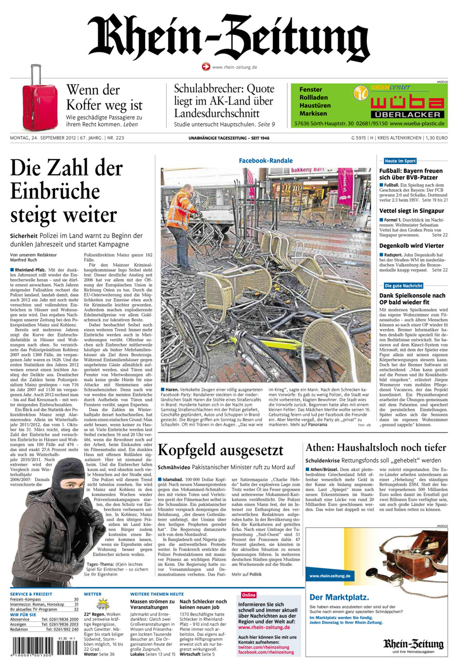 Rhein-Zeitung Kreis Altenkirchen vom Montag, 24.09.2012