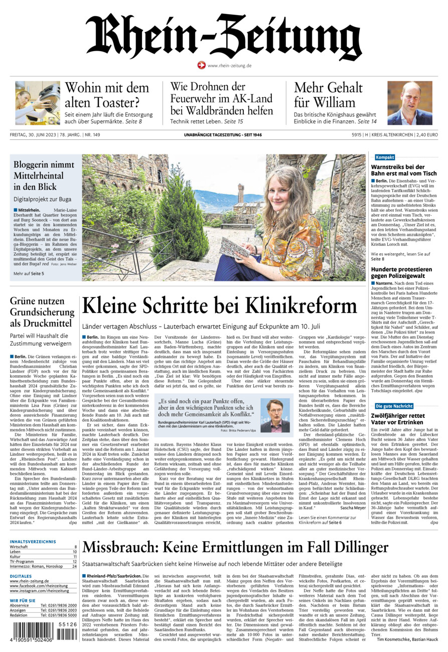 Rhein-Zeitung Kreis Altenkirchen vom Freitag, 30.06.2023