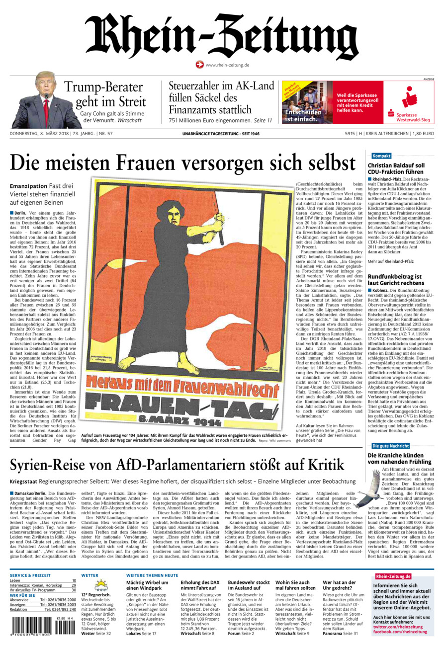 Rhein-Zeitung Kreis Altenkirchen vom Donnerstag, 08.03.2018