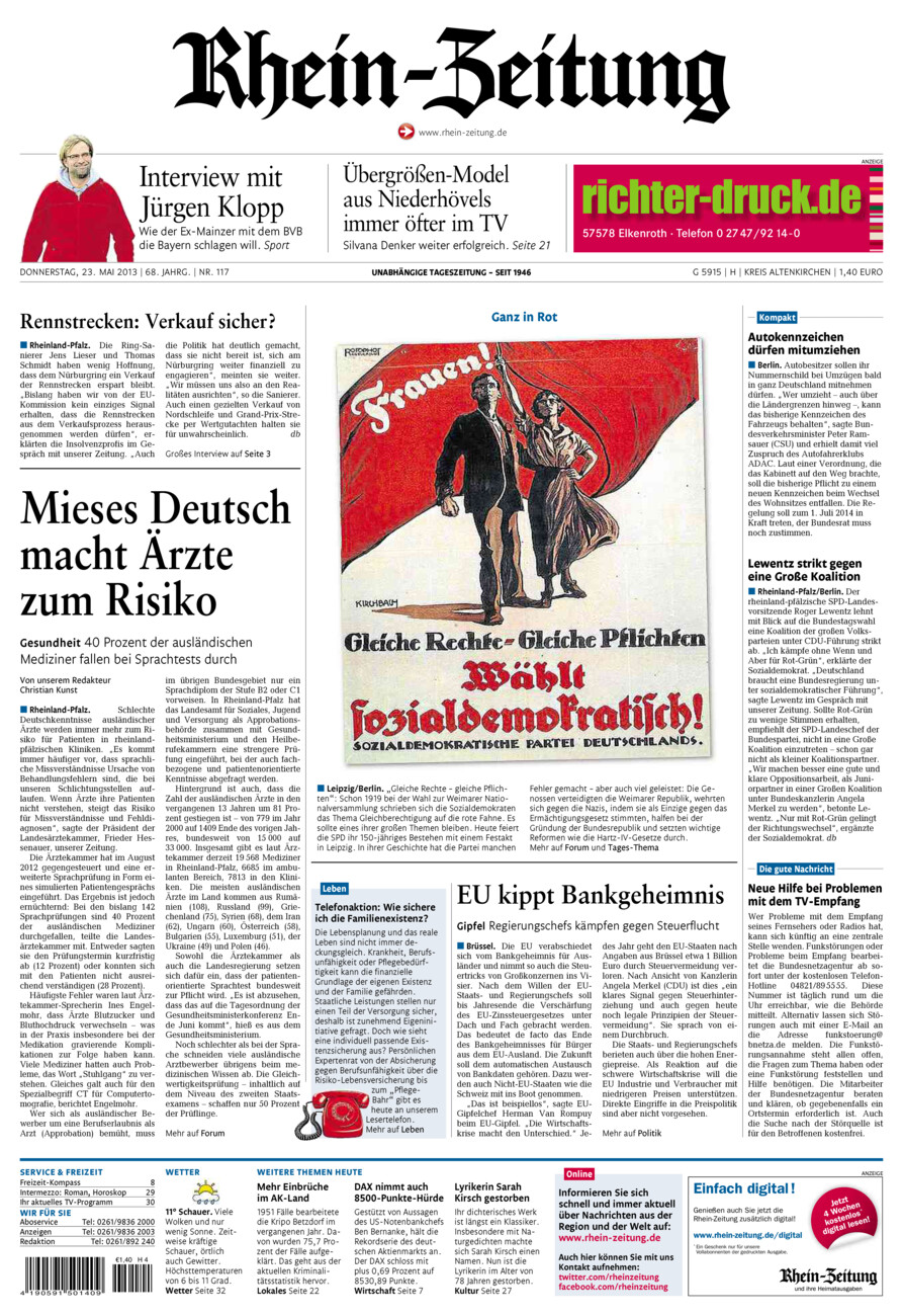 Rhein-Zeitung Kreis Altenkirchen vom Donnerstag, 23.05.2013