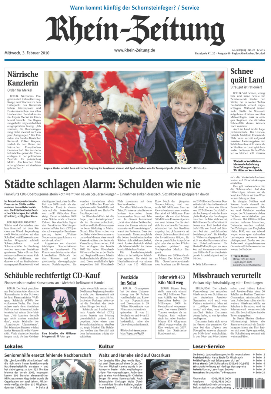 Rhein-Zeitung Kreis Altenkirchen vom Mittwoch, 03.02.2010