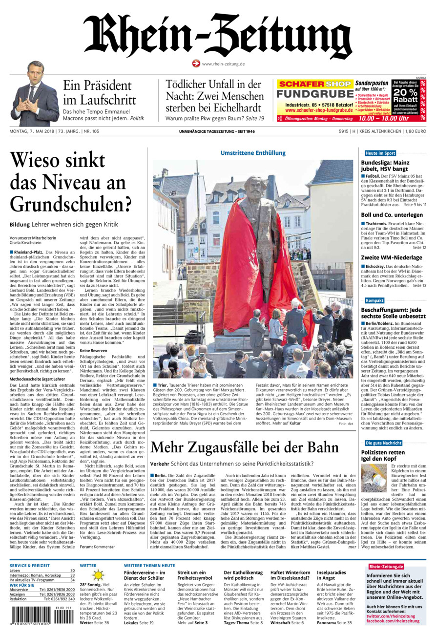 Rhein-Zeitung Kreis Altenkirchen vom Montag, 07.05.2018