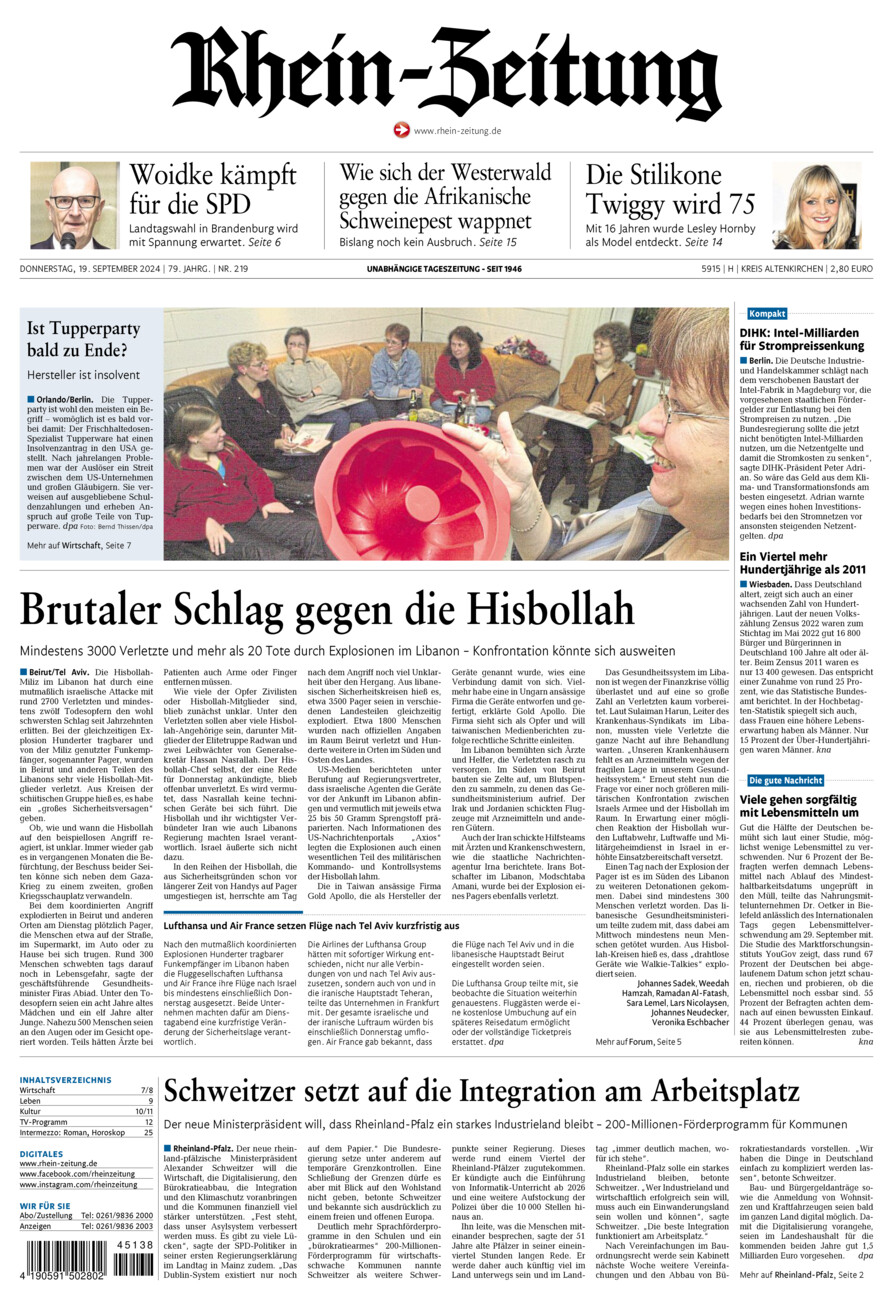 Rhein-Zeitung Kreis Altenkirchen vom Donnerstag, 19.09.2024