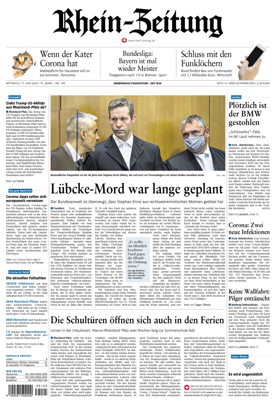 Rhein-Zeitung Kreis Altenkirchen vom Mittwoch, 17.06.2020