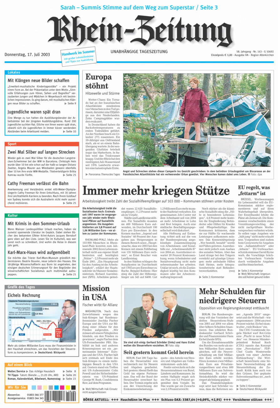 Rhein-Zeitung Kreis Altenkirchen vom Donnerstag, 17.07.2003