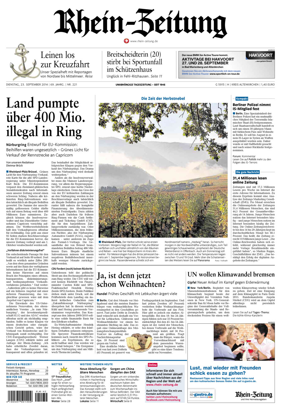 Rhein-Zeitung Kreis Altenkirchen vom Dienstag, 23.09.2014