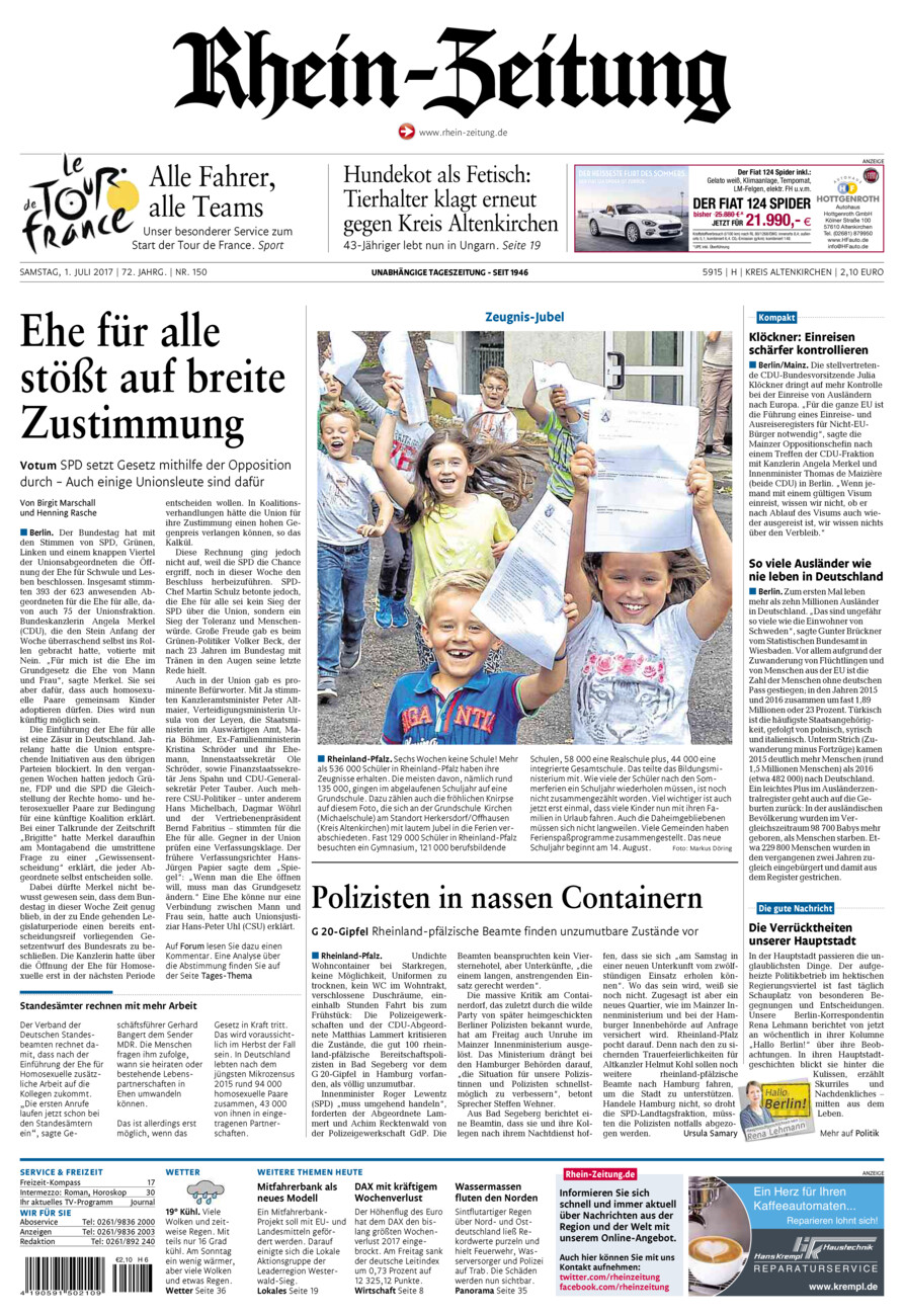 Rhein-Zeitung Kreis Altenkirchen vom Samstag, 01.07.2017
