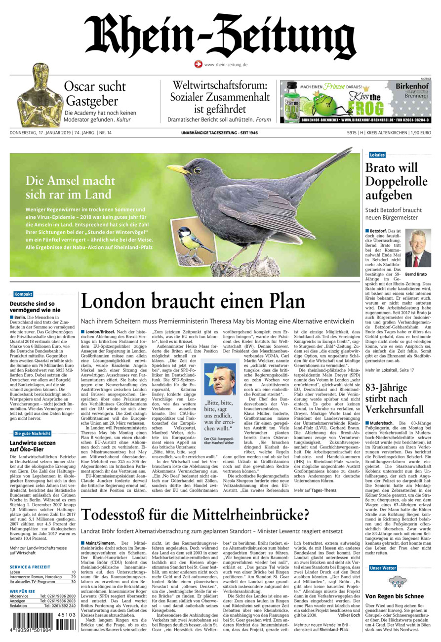 Rhein-Zeitung Kreis Altenkirchen vom Donnerstag, 17.01.2019