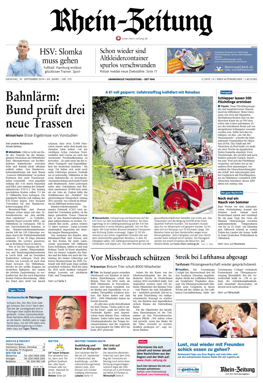 Rhein-Zeitung Kreis Altenkirchen vom Dienstag, 16.09.2014