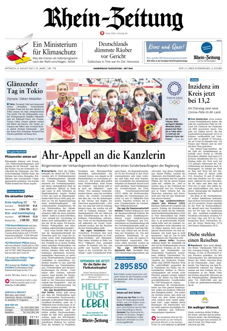 Rhein-Zeitung Kreis Altenkirchen vom Mittwoch, 04.08.2021