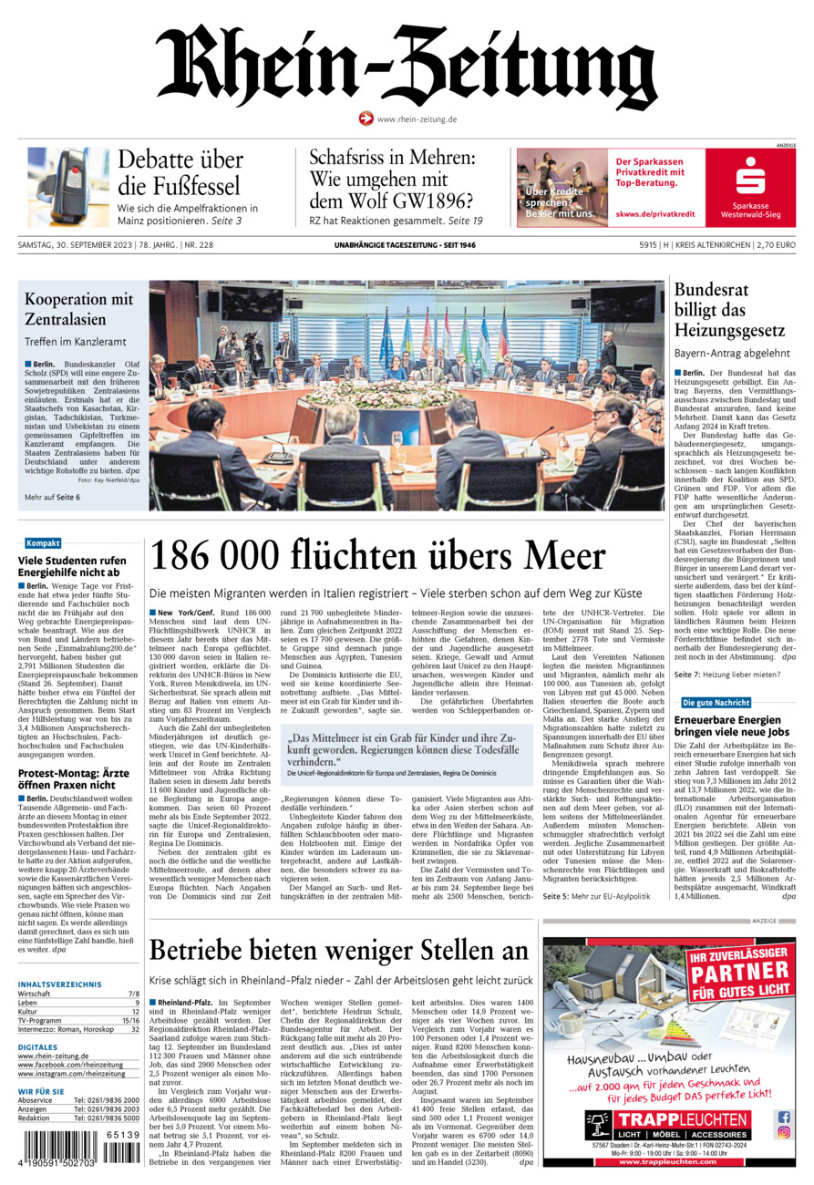 Rhein-Zeitung Kreis Altenkirchen vom Samstag, 30.09.2023