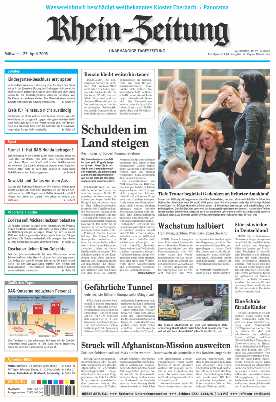 Rhein-Zeitung Kreis Altenkirchen vom Mittwoch, 27.04.2005