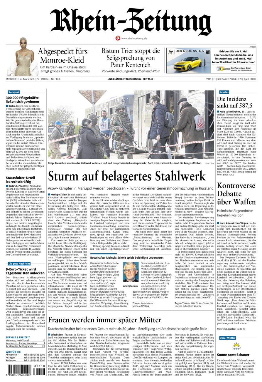 Rhein-Zeitung Kreis Altenkirchen vom Mittwoch, 04.05.2022