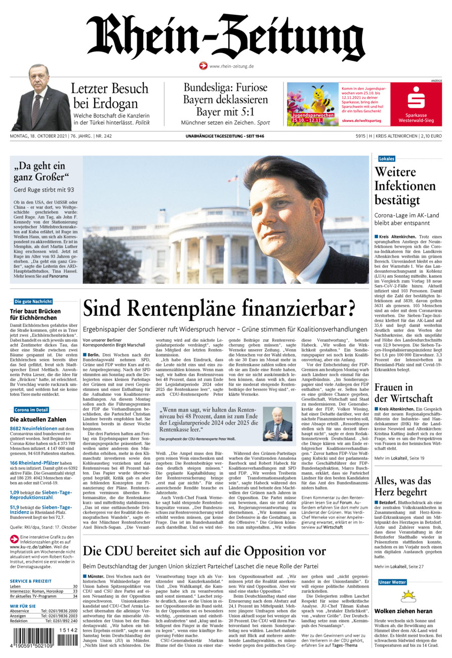 Rhein-Zeitung Kreis Altenkirchen vom Montag, 18.10.2021