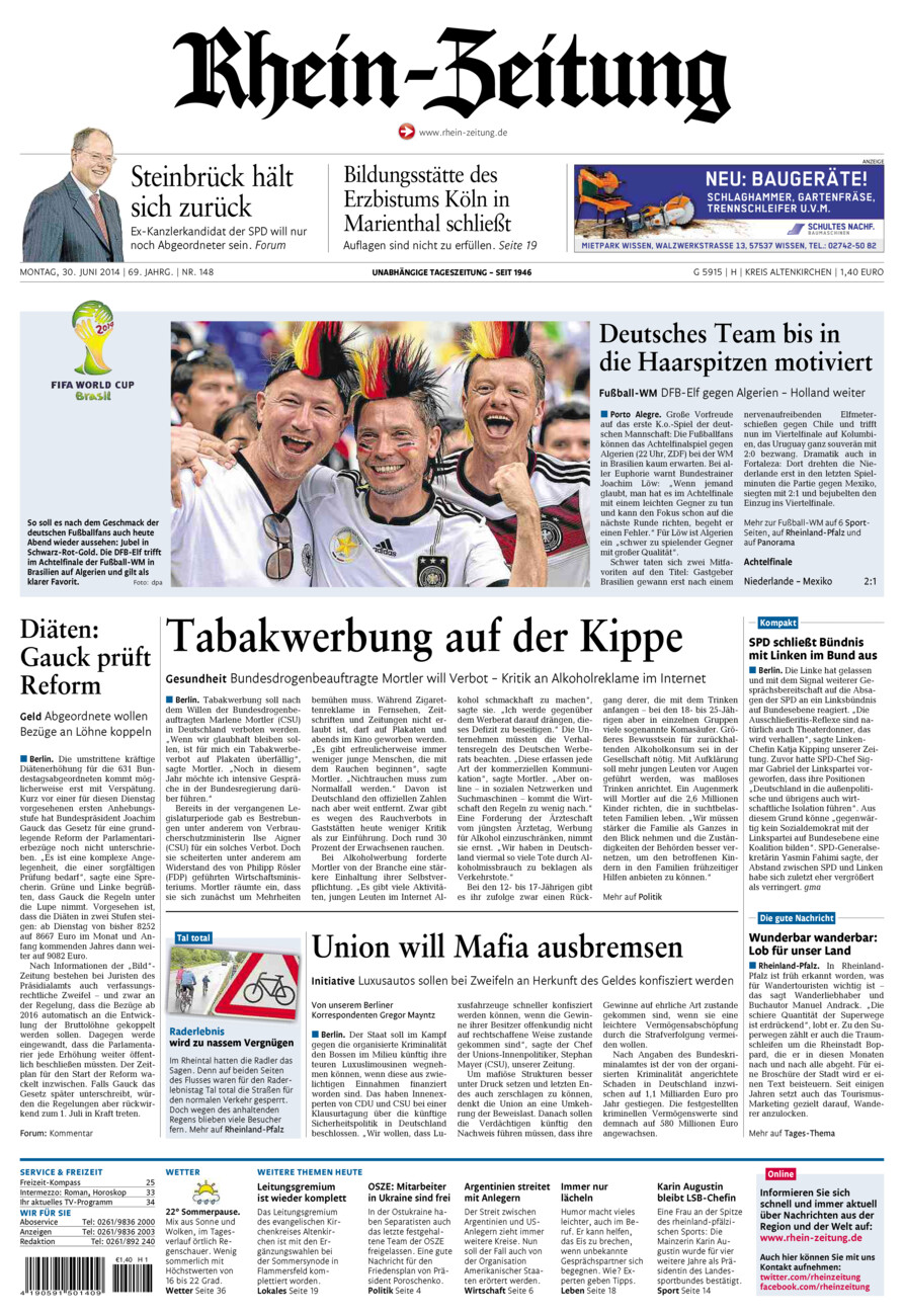 Rhein-Zeitung Kreis Altenkirchen vom Montag, 30.06.2014