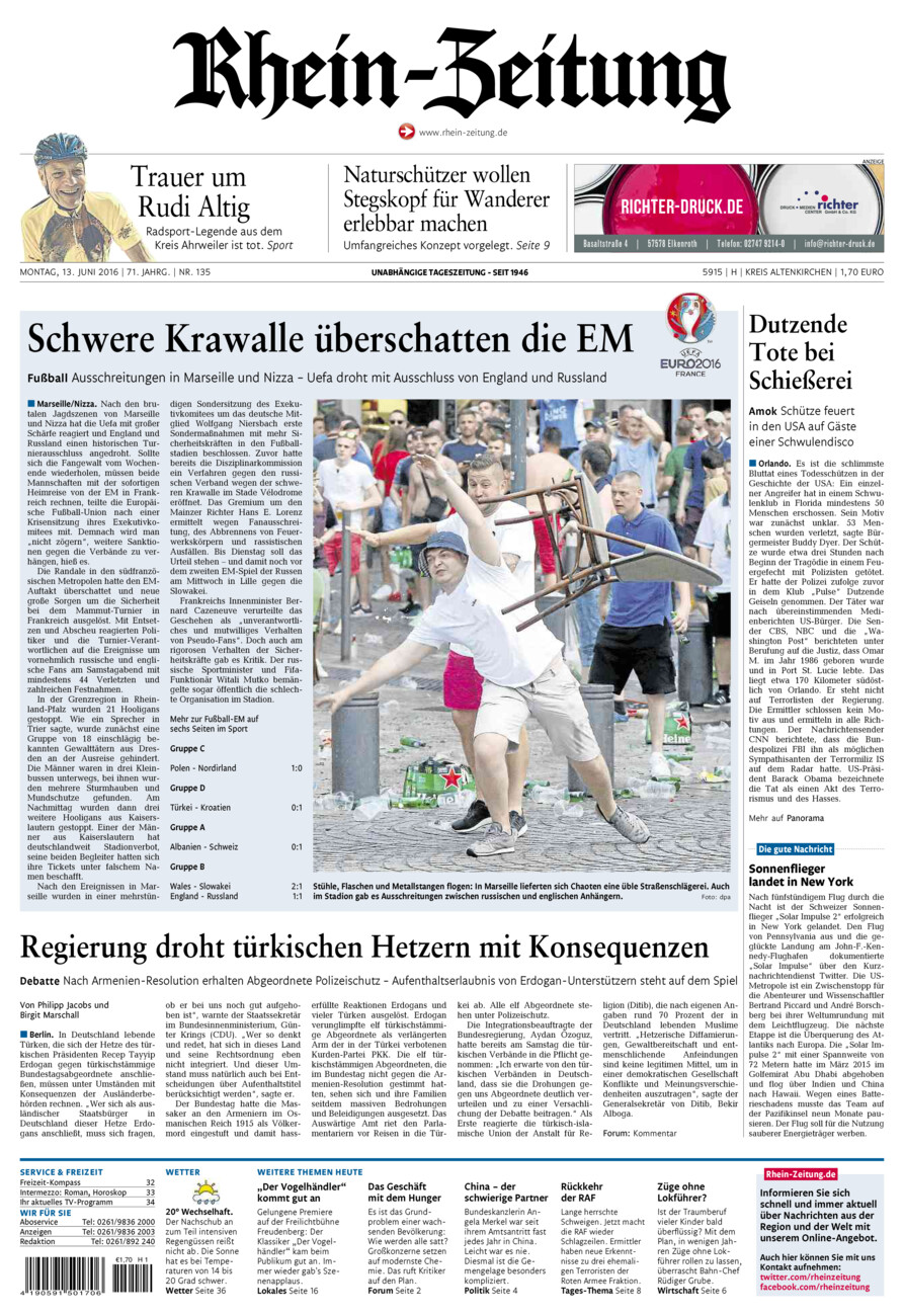Rhein-Zeitung Kreis Altenkirchen vom Montag, 13.06.2016