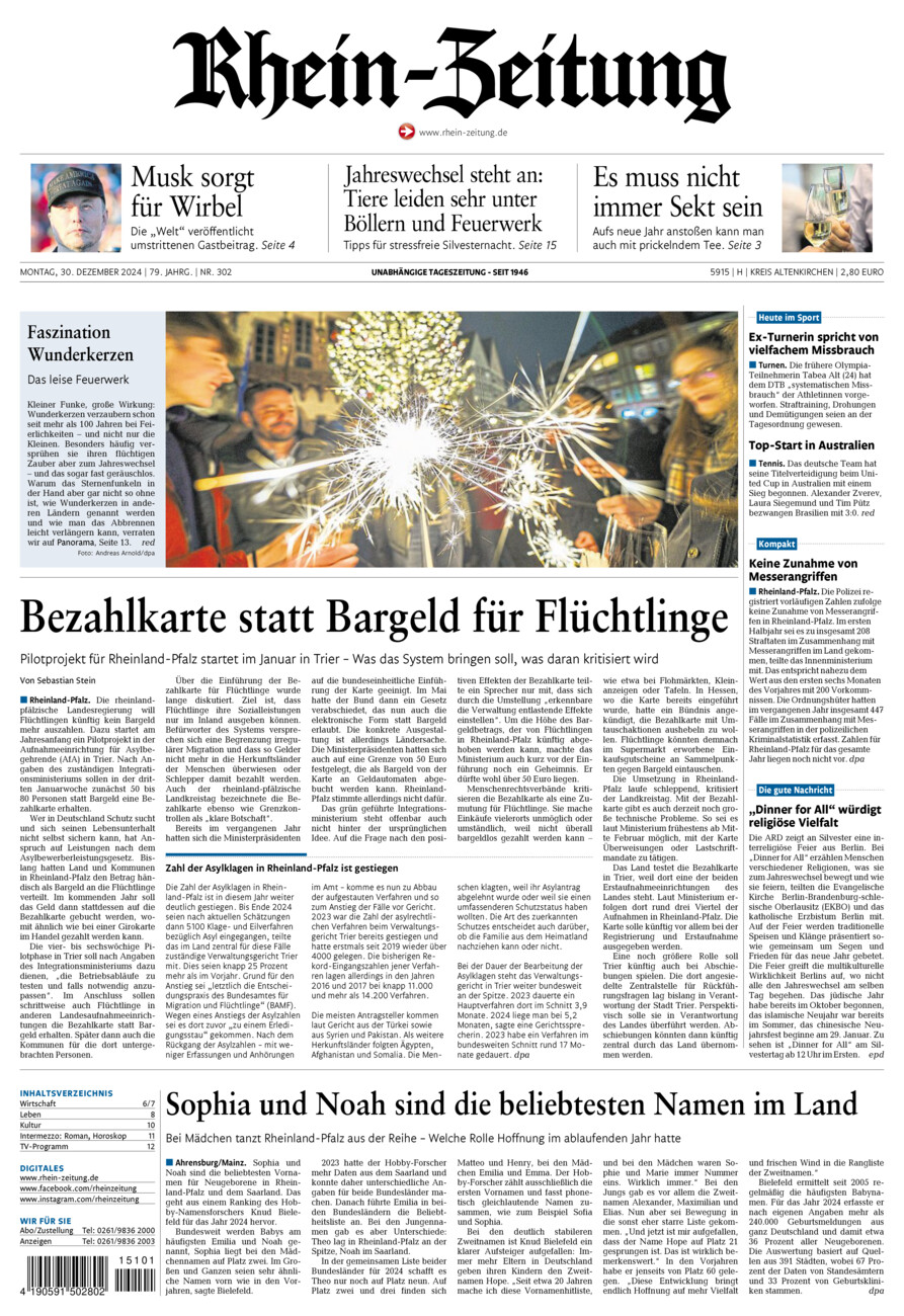 Rhein-Zeitung Kreis Altenkirchen vom Montag, 30.12.2024