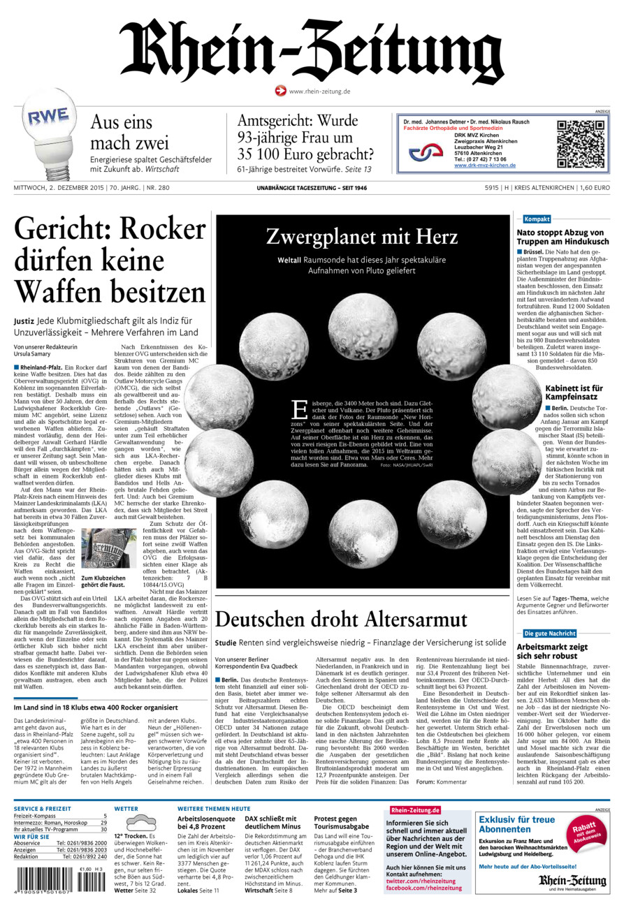 Rhein-Zeitung Kreis Altenkirchen vom Mittwoch, 02.12.2015