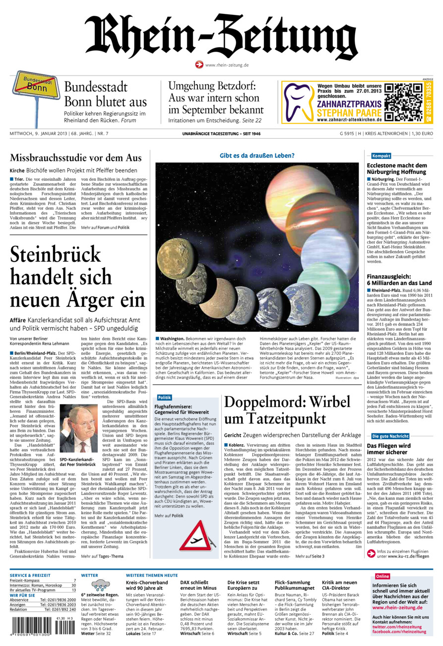 Rhein-Zeitung Kreis Altenkirchen vom Mittwoch, 09.01.2013