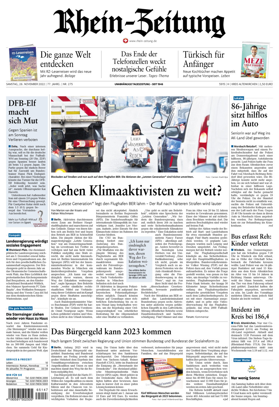 Rhein-Zeitung Kreis Altenkirchen vom Samstag, 26.11.2022