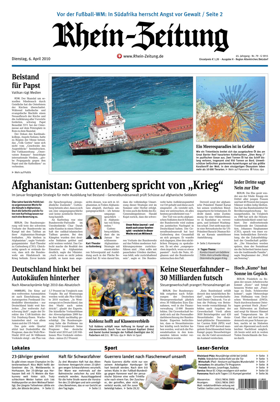 Rhein-Zeitung Kreis Altenkirchen vom Dienstag, 06.04.2010