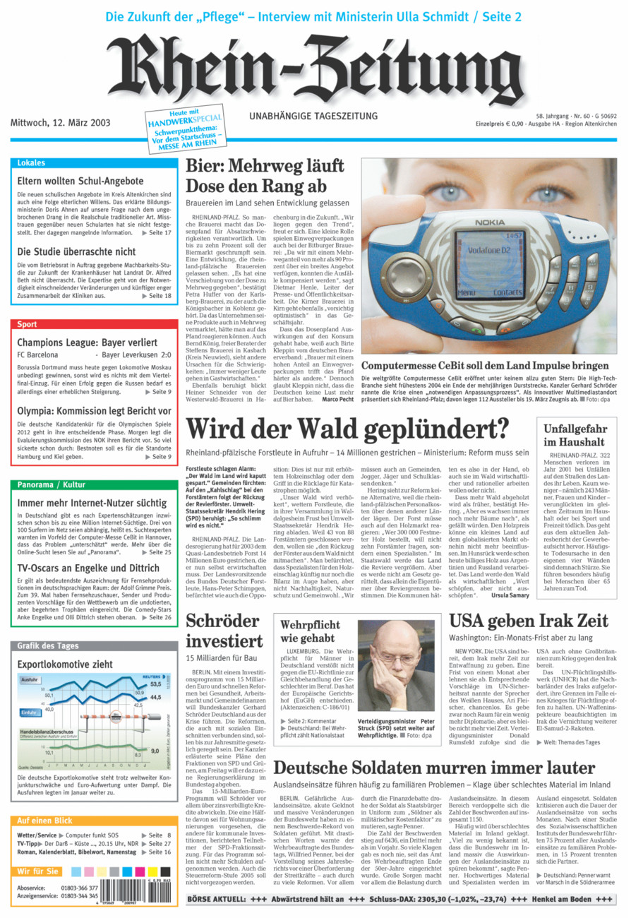 Rhein-Zeitung Kreis Altenkirchen vom Mittwoch, 12.03.2003