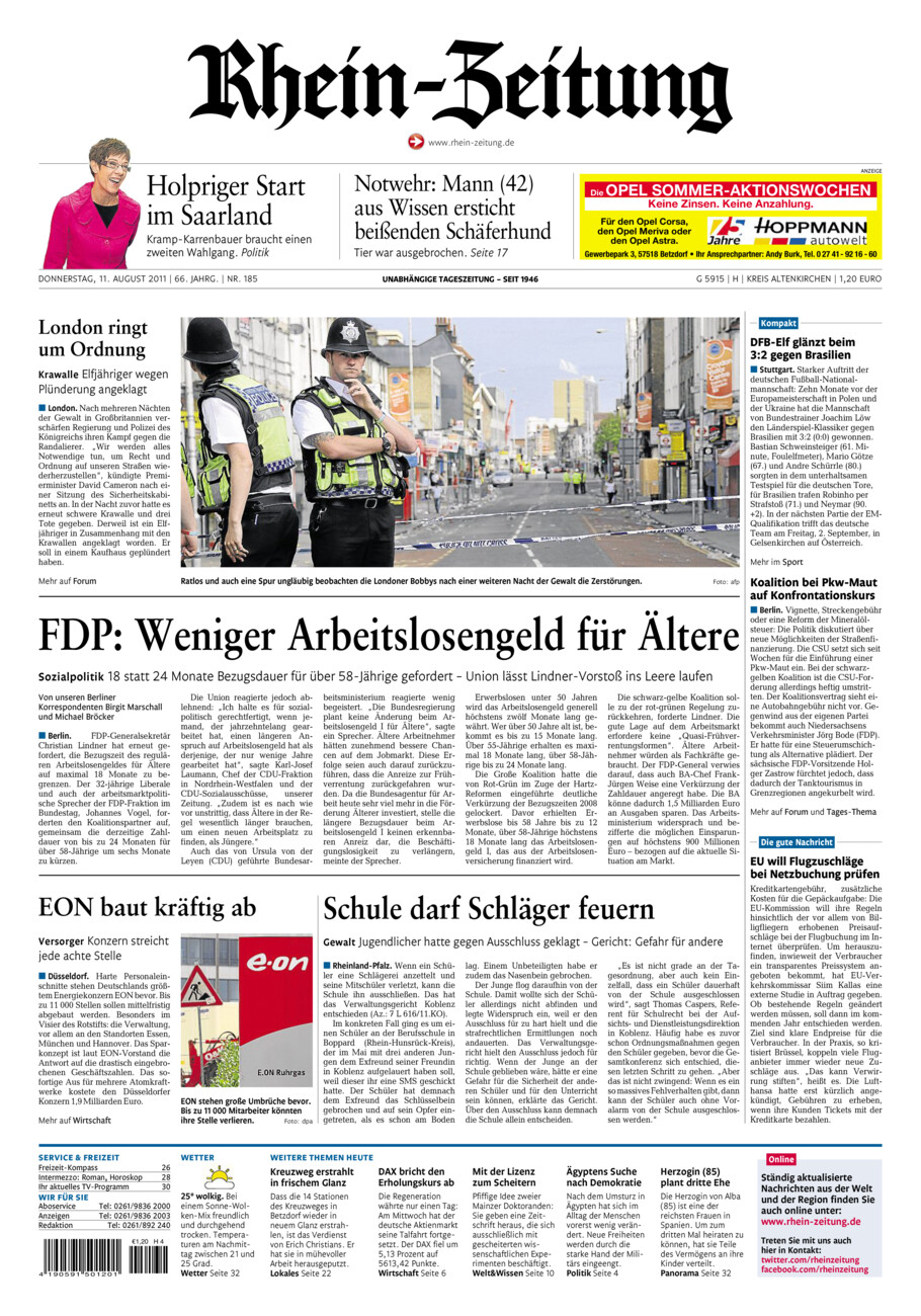 Rhein-Zeitung Kreis Altenkirchen vom Donnerstag, 11.08.2011