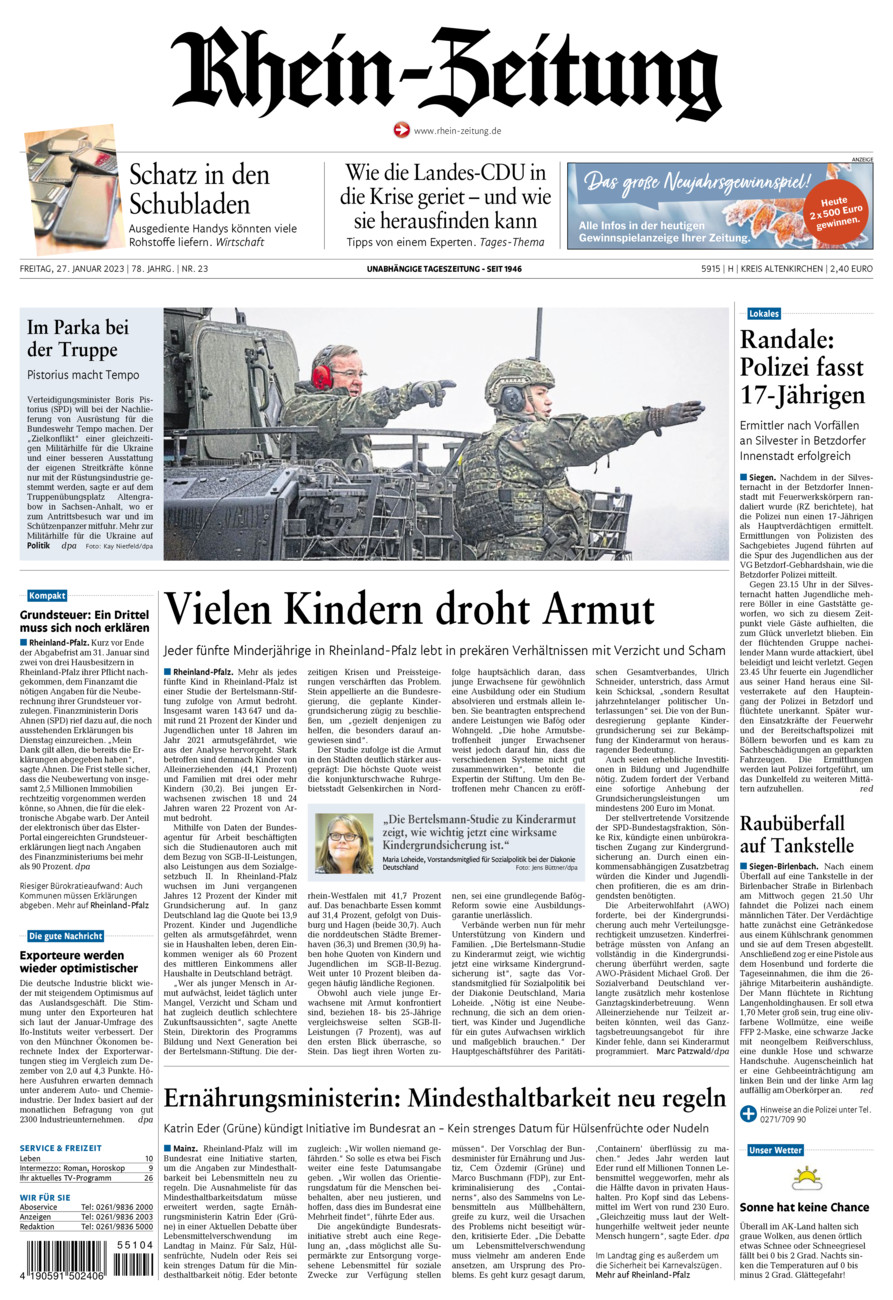 Rhein-Zeitung Kreis Altenkirchen vom Freitag, 27.01.2023