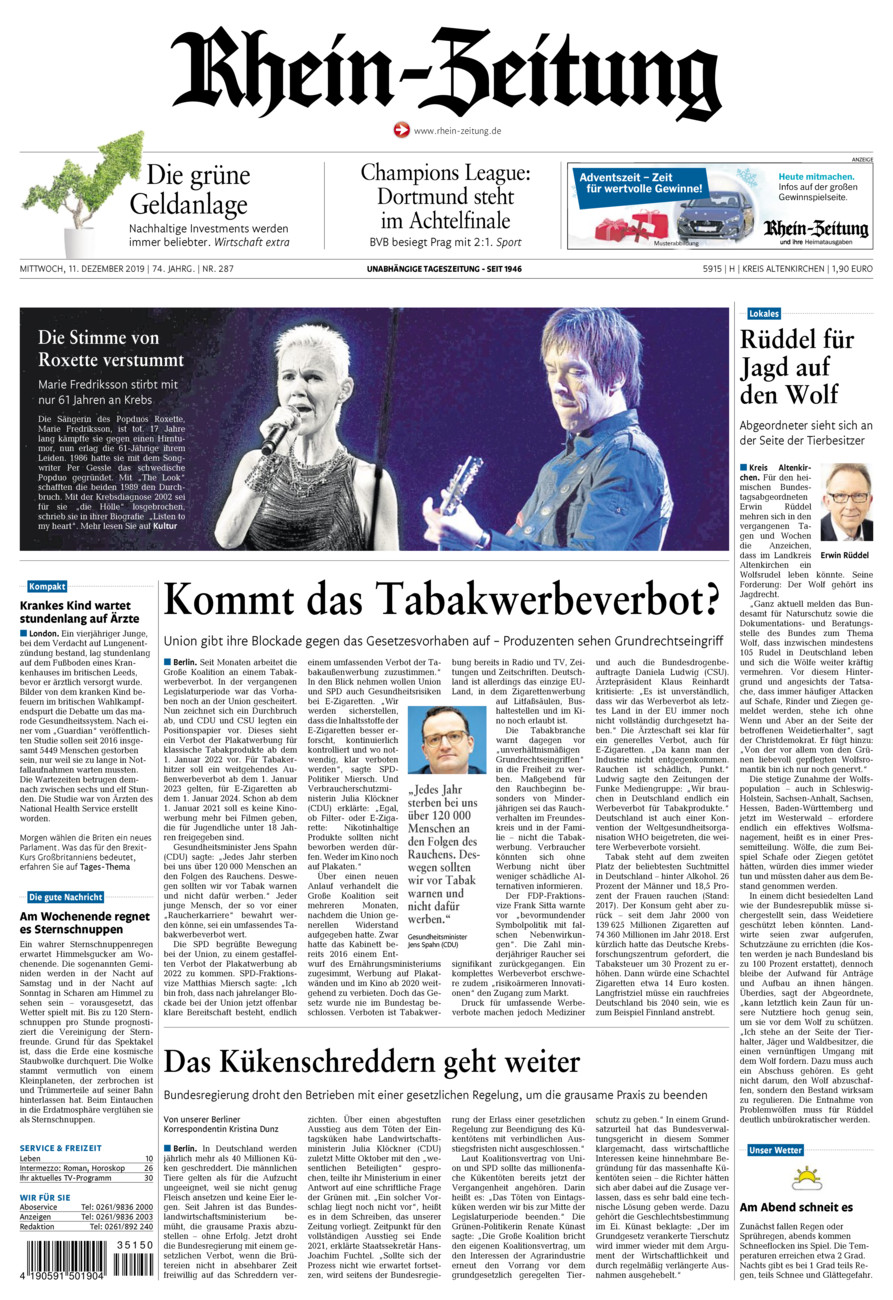 Rhein-Zeitung Kreis Altenkirchen vom Mittwoch, 11.12.2019