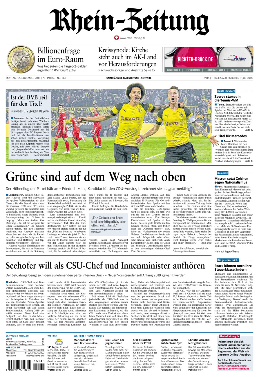 Rhein-Zeitung Kreis Altenkirchen vom Montag, 12.11.2018