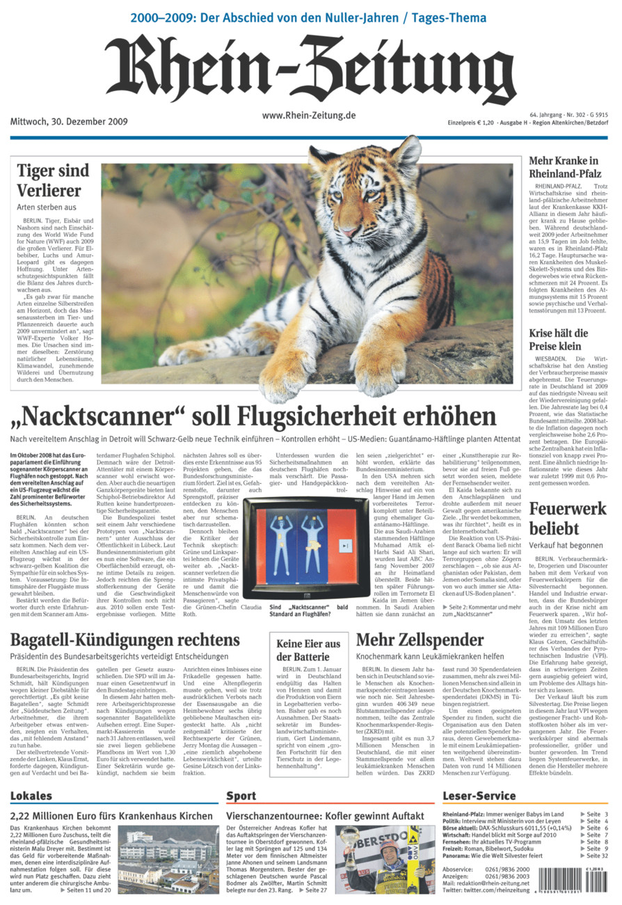 Rhein-Zeitung Kreis Altenkirchen vom Mittwoch, 30.12.2009