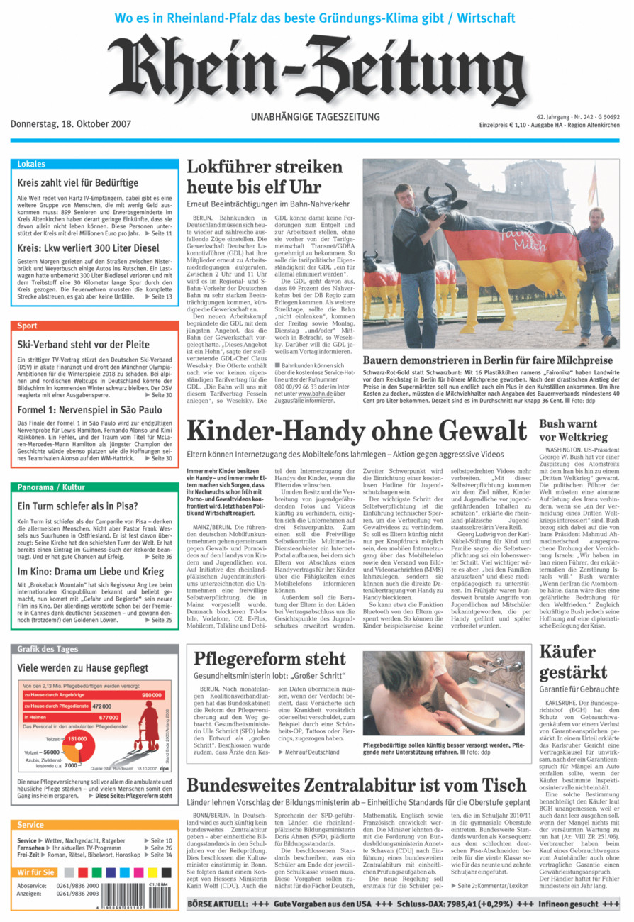 Rhein-Zeitung Kreis Altenkirchen vom Donnerstag, 18.10.2007